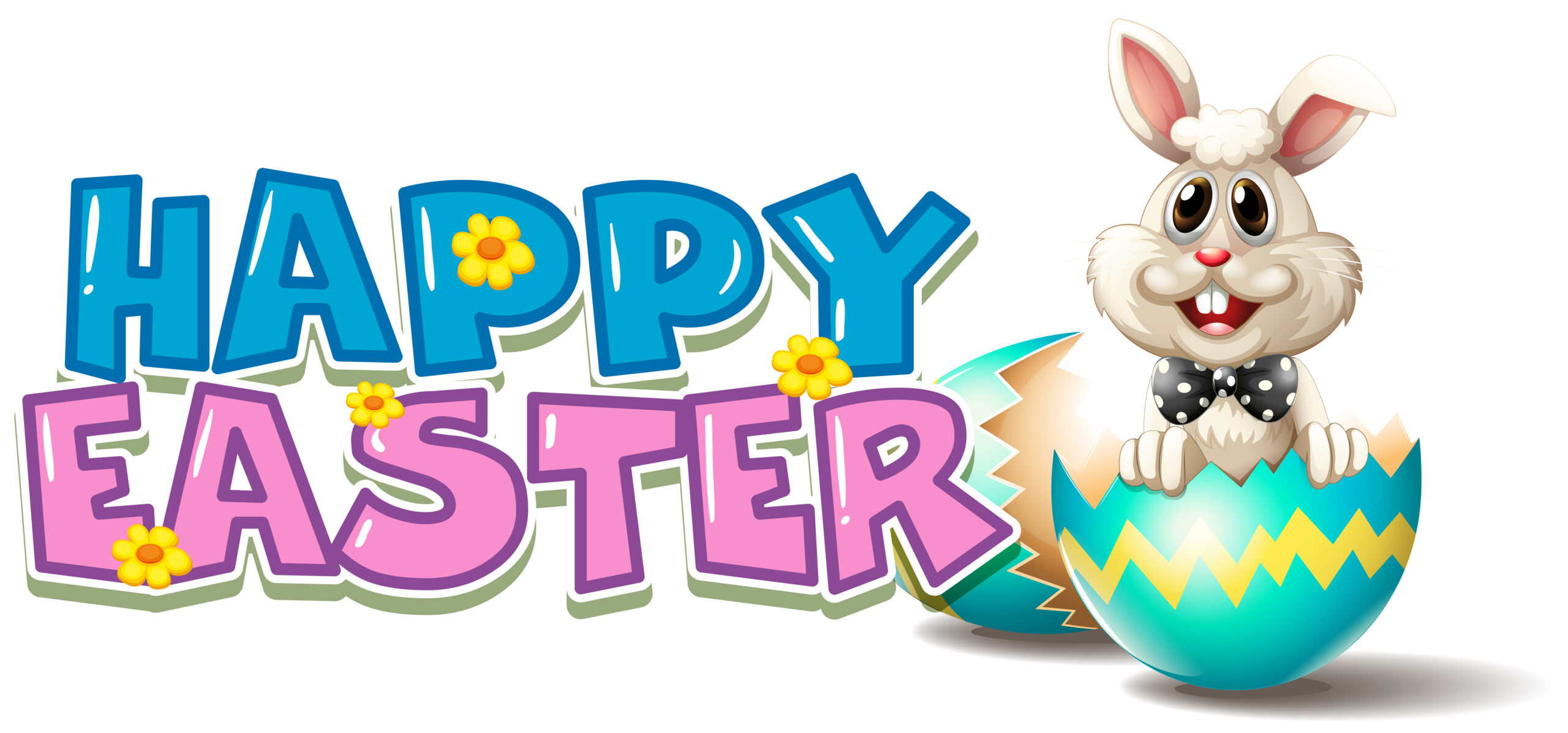 Happy Easter poster with bunny in blue egg illustration